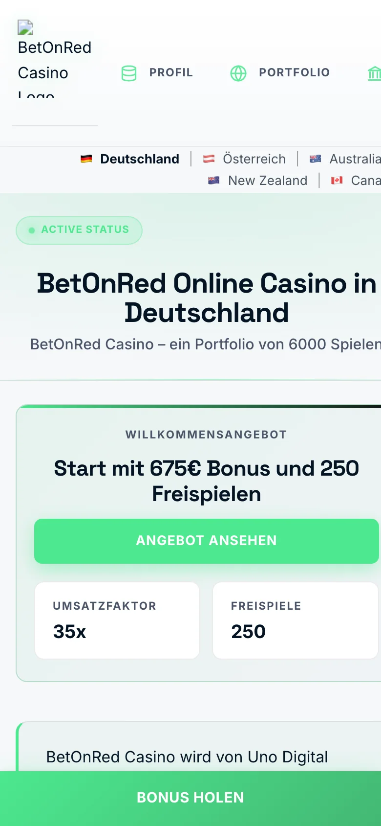 BetOnRed Casino mobile lobby screenshot
