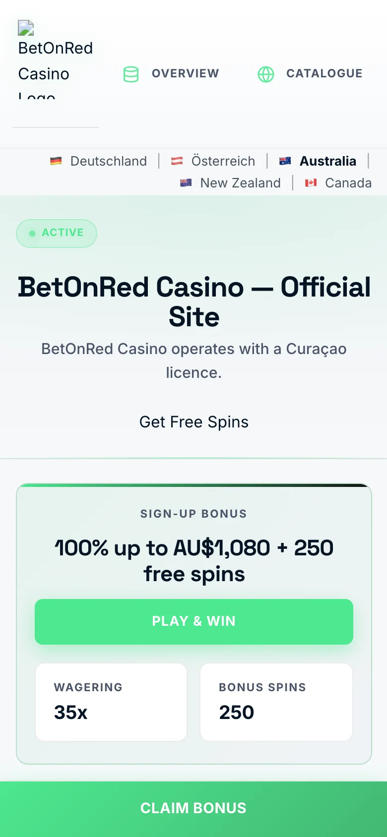 BetOnRed Casino mobile lobby screenshot